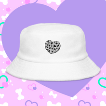 Load image into Gallery viewer, white terry bucket hat with embroidered dalmation heart