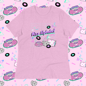 t-shirt with pink barbie boombox miss alphabet logo motif