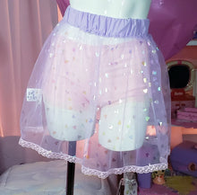 Load image into Gallery viewer, lavender sheer skirt with iridescent hearts