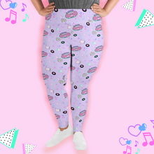 Load image into Gallery viewer, colorful 80&#39;s leggings with barbie boomboxes in plus sizes