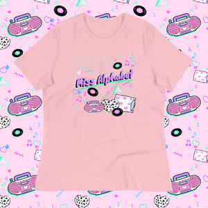 t-shirt with pink barbie boombox miss alphabet logo motif