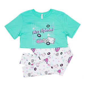 t-shirt and leggings with pink barbie boombox 90s print