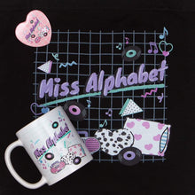 Load image into Gallery viewer, mug and tote bag with pink miss alphabet barbie boombox logo motif