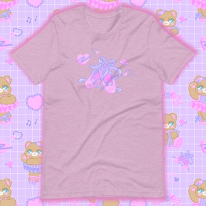 heather lilac t-shirt with ballet slippers