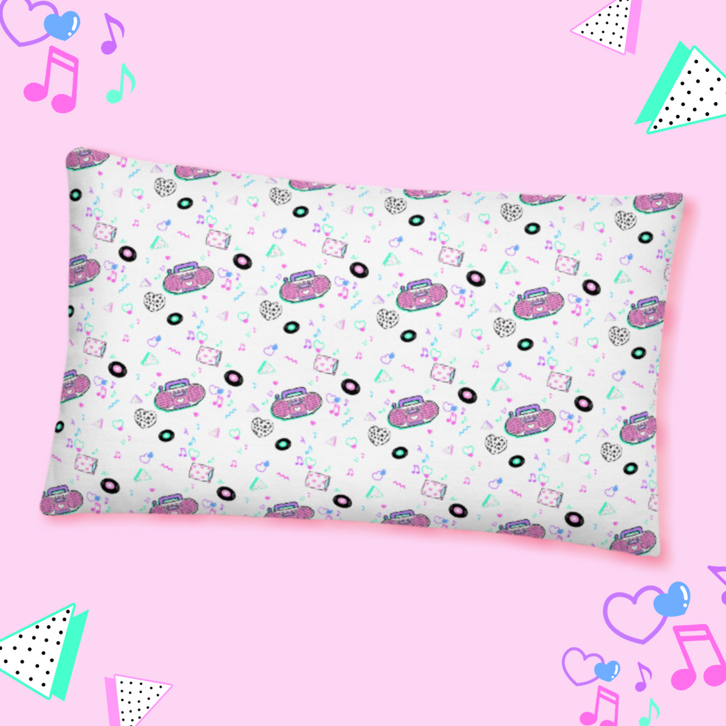 pillow with pink barbie 90s boombox print