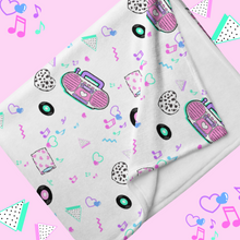 Load image into Gallery viewer, white blanket with pink barbie boombox print